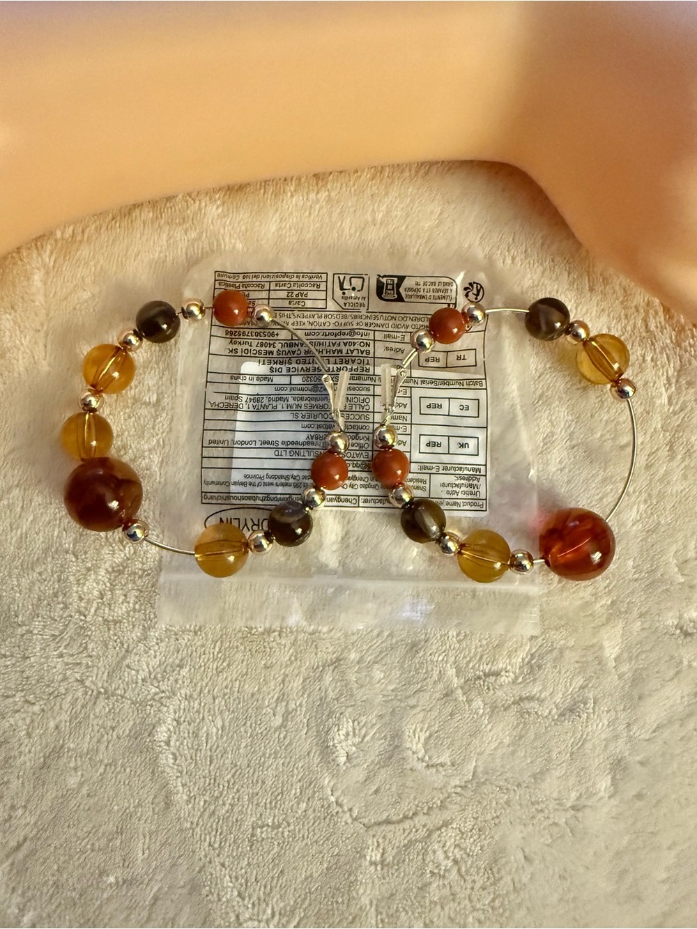 Fashion Jewelry Amber and Brown Bead Hoop Earrings